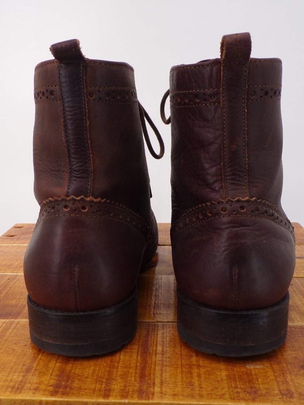 Johnston & Murphy Mens Brown Leather Wingtip Brogue Ankle Lace Up Boots sz 8 - Picture 6 of 10